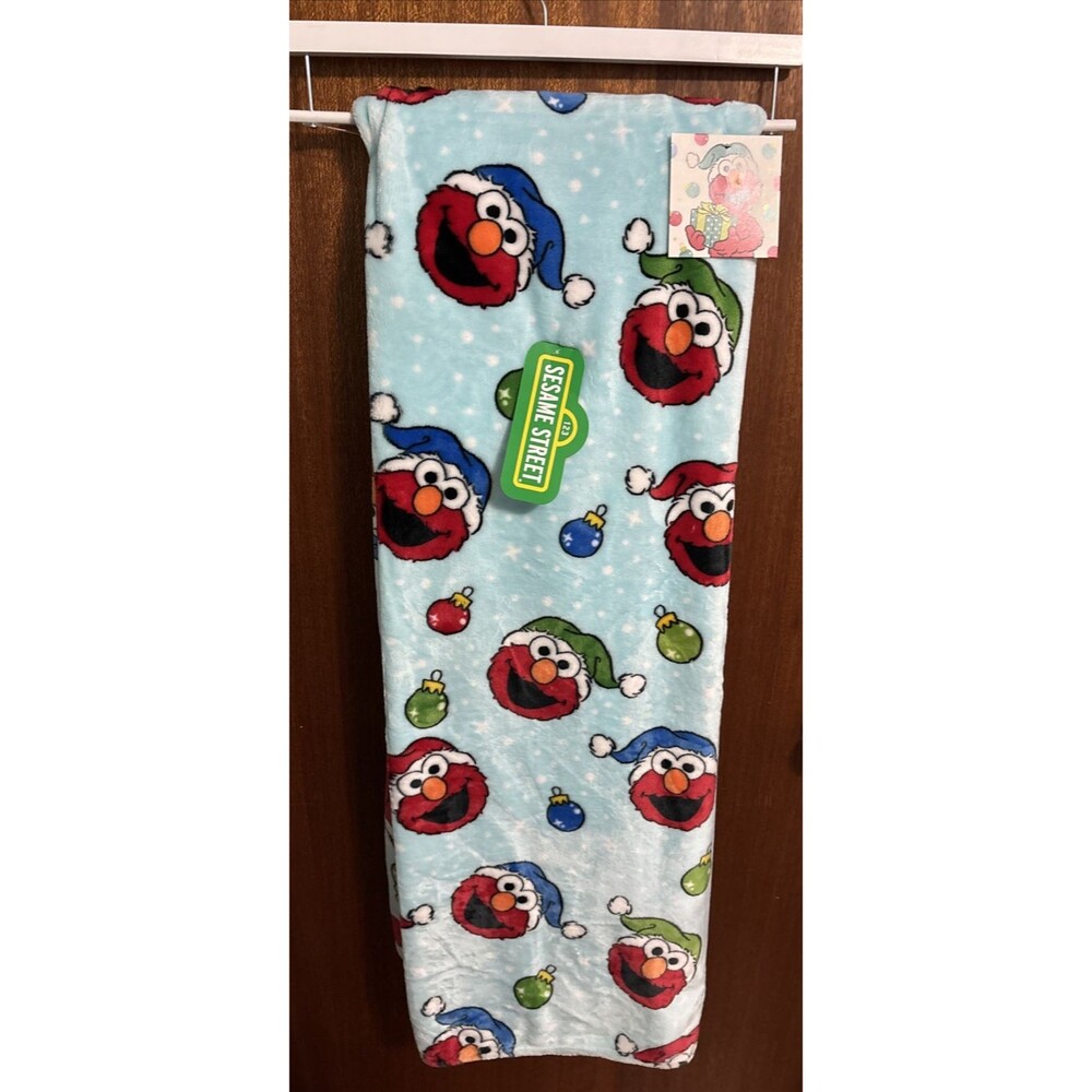 Sesame Street Elmo Christmas Soft Throw Blue Blanket, 50x70" NWT